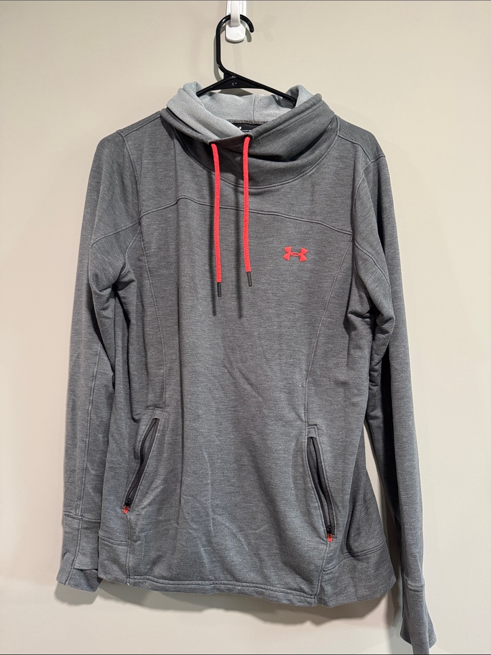 Under Armour Gray Pullover Hoodie with Coral Drawstrings